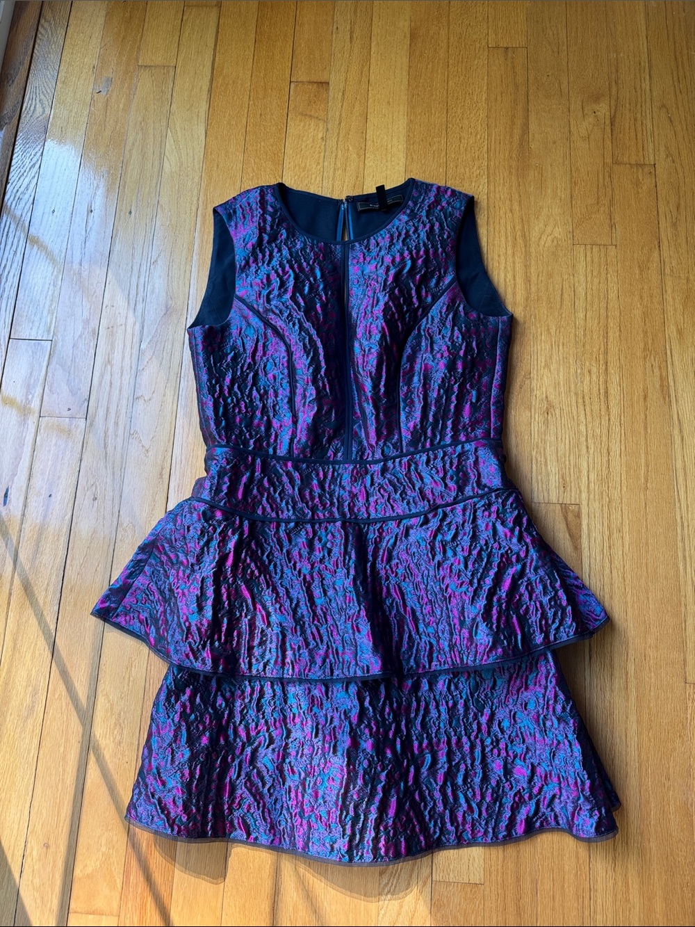 BCBGMaxAzria Purple and Blue Textured Peplum Mini Dress
